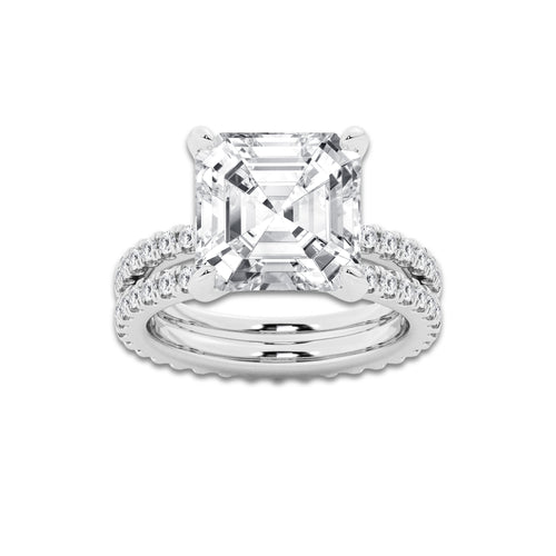9.22 ctw Asscher Lab-Grown Diamond Double Row Diamond Engagement Ring in 14K White Gold for Women | Colorless D, VVS1 Clarity, IGI Certified 8.00 ct Center Diamond