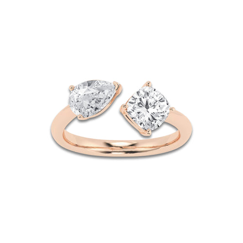 Resonance 1 1/2 ctw Toi Et Moi Pear and Cushion Ring 14K Rose Gold, DE, VS1