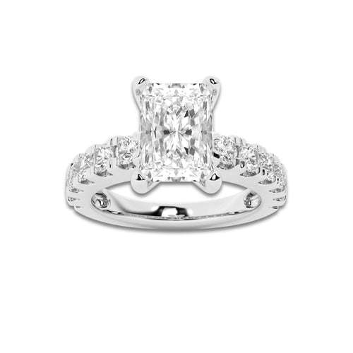 3.00 ctw Radiant Lab-Grown Diamond Split-Prong Set Side Stone Engagement Ring in 14K White Gold for Women | Colorless D, VVS1 Clarity, IGI Certified 2.00 ct Center Diamond
