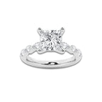 2.98 ctw Princess Lab-Grown Diamond Marquise Side Stone Engagement Ring in Platinum for Women | Colorless E, VS1 Clarity, IGI Certified 2.50 ct Center Diamond