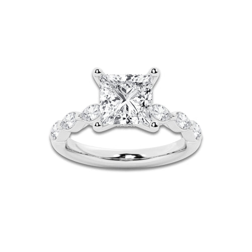 2.98 ctw Princess Lab-Grown Diamond Marquise Side Stone Engagement Ring in Platinum for Women | Colorless E, VS1 Clarity, IGI Certified 2.50 ct Center Diamond