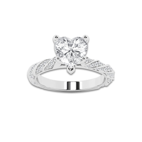 3.44 ctw Heart Lab-Grown Diamond Twisted Band Engagement Ring in Platinum for Women | Colorless E, VS1 Clarity, IGI Certified 3.00 ct Center Diamond