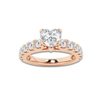 2.00 ctw Heart Lab-Grown Diamond Split-Prong Set Side Stone Engagement Ring in 14K Rose Gold for Women | Colorless D, VVS1 Clarity, IGI Certified 1.00 ct Center Diamond