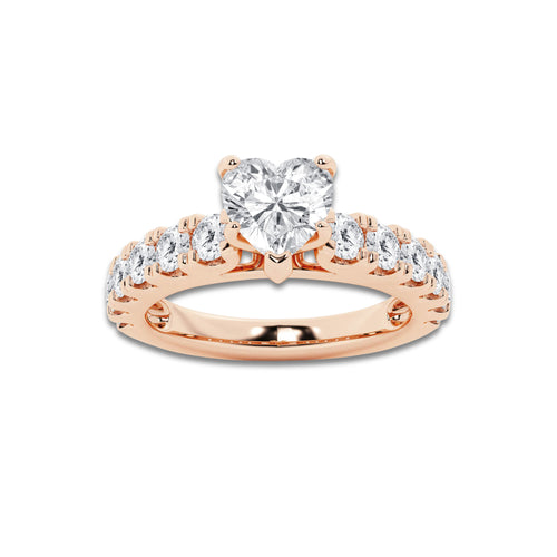 2.00 ctw Heart Lab-Grown Diamond Split-Prong Set Side Stone Engagement Ring in 14K Rose Gold for Women | Colorless D, VVS1 Clarity, IGI Certified 1.00 ct Center Diamond