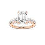 2.54 ctw Emerald Lab-Grown Diamond Side Stone Engagement Ring in 14K Rose Gold for Women | Colorless D, VVS1 Clarity, IGI Certified 2.00 Ct Center Diamond
