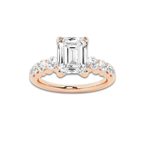 2.54 ctw Emerald Lab-Grown Diamond Side Stone Engagement Ring in 14K Rose Gold for Women | Colorless D, VVS1 Clarity, IGI Certified 2.00 Ct Center Diamond