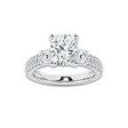 7.06 ctw Elongated Cushion Lab-Grown Diamond Three Stone Double Row Engagement Ring in Platinum for Women | E Color, VS1 Clarity, IGI Certified 6.00 ct Center Diamond