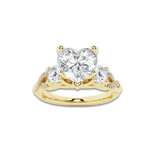 1.98 ctw Heart Lab-Grown Diamond Side Stone Engagement Ring in 14K Yellow Gold for Women | Colorless D, VVS1 Clarity, IGI Certified 1.50 ct Center Diamond
