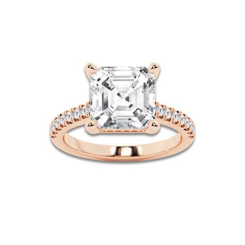 5.28 ctw Asscher Lab-Grown Diamond Hidden Halo Side Stone Engagement Ring in 18K Rose Gold for Women | Colorless D, VVS1 Clarity, IGI Certified 5.00 ct Center Diamond