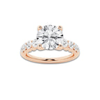 3.04 Ct Round Lab-Grown Diamond Half Eternity Engagement Ring in 14K Rose Gold for Female, Colorless (E), VS1 Clarity | IGI Certified, 2.50 Ct Center Diamond