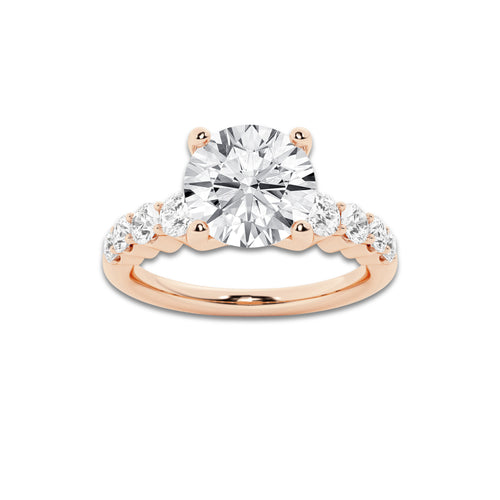 3.04 Ct Round Lab-Grown Diamond Half Eternity Engagement Ring in 14K Rose Gold for Female, Colorless (E), VS1 Clarity | IGI Certified, 2.50 Ct Center Diamond
