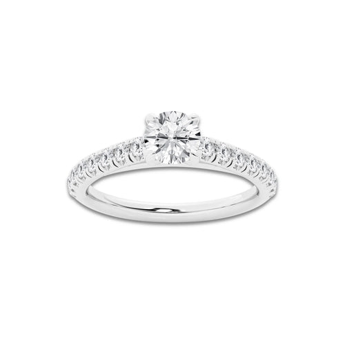 0.89 ctw Round Lab-Grown Diamond Pave Engagement Ring in Platinum for Women | E Color, VS1 Clarity, IGI Certified 0.50 ct Center Diamond