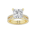 7.22 ctw Princess Lab-Grown Diamond Double Row Diamond Engagement Ring in 14K Yellow Gold for Women | Colorless E, VS1 Clarity, IGI Certified 6.00 ct Center Diamond