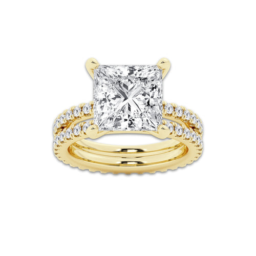 7.22 ctw Princess Lab-Grown Diamond Double Row Diamond Engagement Ring in 14K Yellow Gold for Women | Colorless E, VS1 Clarity, IGI Certified 6.00 ct Center Diamond