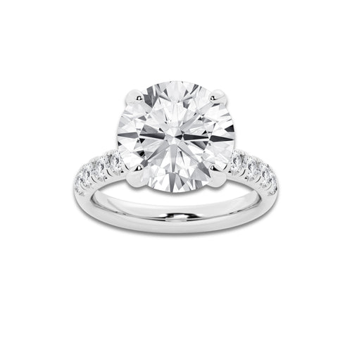 7.55 ctw Round Lab-Grown Diamond Pave Engagement Ring in 14K White Gold for Women | E Color, VS1 Clarity, IGI Certified 7.00 ct Center Diamond