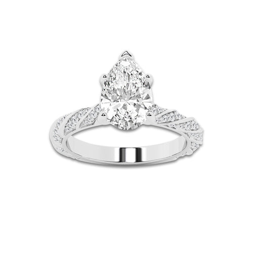 3.44 ctw Pear Lab-Grown Diamond Twisted Band Engagement Ring in Platinum for Women | Colorless E, VS1 Clarity, IGI Certified 3.00 ct Center Diamond