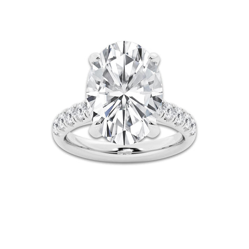 8.55 ctw Oval Lab-Grown Diamond Pave Engagement Ring in Platinum for Women | E Color, VS1 Clarity, IGI Certified 8.00 ct Center Diamond