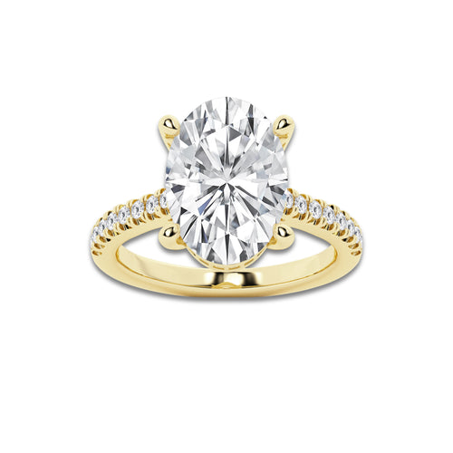 5.31 ctw Oval Lab-Grown Diamond Hidden Halo Side Stone Engagement Ring in 18K Yellow Gold for Women | Colorless E, VS1 Clarity, IGI Certified 5.00 ct Center Diamond
