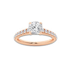 1.14 ctw Cushion Lab-Grown Diamond Pave Engagement Ring in 14K Rose Gold for Women | E Color, VS1 Clarity, IGI Certified 0.75 ct Center Diamond