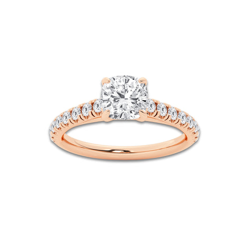 1.14 ctw Cushion Lab-Grown Diamond Pave Engagement Ring in 14K Rose Gold for Women | E Color, VS1 Clarity, IGI Certified 0.75 ct Center Diamond