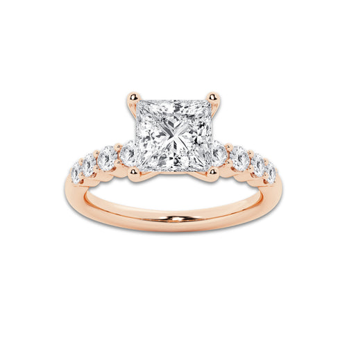 3.54 ctw Princess Lab-Grown Diamond Side Stone Engagement Ring in 14K Rose Gold for Women | Colorless E, VS1 Clarity, IGI Certified 3.00 Ct Center Diamond