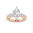 4.00 ctw Marquise Lab-Grown Diamond Split-Prong Set Side Stone Engagement Ring in 14K Rose Gold for Women | Colorless E, VS1 Clarity, IGI Certified 3.00 ct Center Diamond
