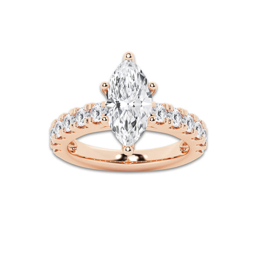 4.00 ctw Marquise Lab-Grown Diamond Split-Prong Set Side Stone Engagement Ring in 14K Rose Gold for Women | Colorless E, VS1 Clarity, IGI Certified 3.00 ct Center Diamond