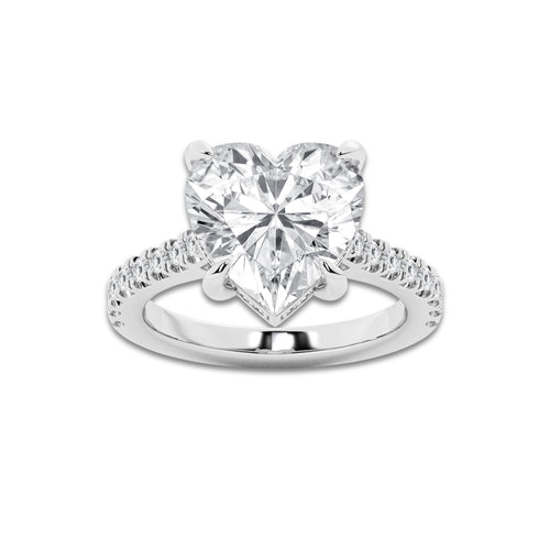 4.34 ctw Heart Lab-Grown Diamond Hidden Halo Side Stone Engagement Ring in 18K White Gold for Women | Colorless D, VVS1 Clarity, IGI Certified 4.00 ct Center Diamond