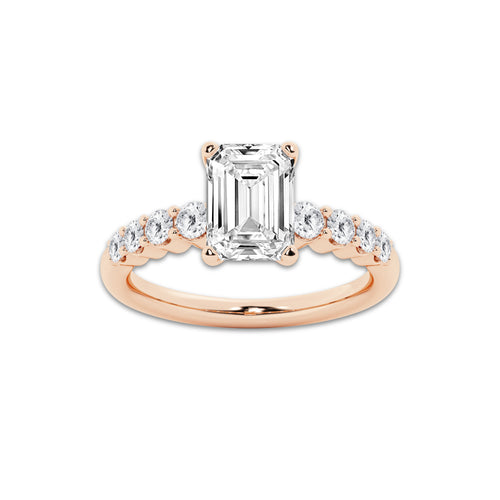 3.04 ctw Emerald Lab-Grown Diamond Side Stone Engagement Ring in 14K Rose Gold for Women | Colorless E, VS1 Clarity, IGI Certified 2.50 Ct Center Diamond