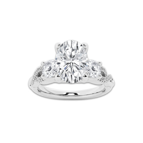 2.62 ctw Oval Lab-Grown Diamond Side Stone Engagement Ring in 14K White Gold for Women | Colorless E, VS1 Clarity, IGI Certified 2.00 ct Center Diamond