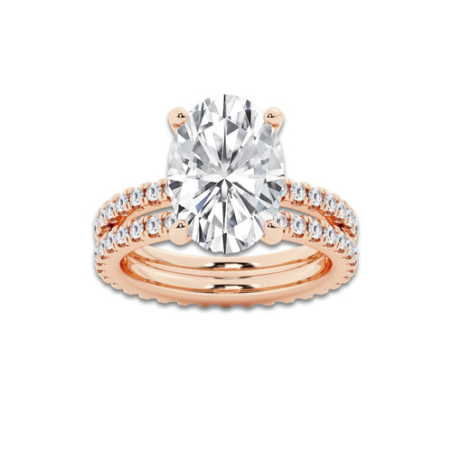 6.22 ctw Oval Lab-Grown Diamond Double Row Diamond Engagement Ring in 14K Rose Gold for Women | Colorless D, VVS1 Clarity, IGI Certified 5.00 ct Center Diamond