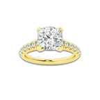2.40 ctw Cushion Lab-Grown Diamond Pave Engagement Ring in 14K Yellow Gold for Women | D Color, VVS1 Clarity, IGI Certified 2.00 ct Center Diamond