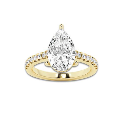 3.33 ctw Pear Lab-Grown Diamond Hidden Halo Side Stone Engagement Ring in 18K Yellow Gold for Women | Colorless E, VS1 Clarity, IGI Certified 3.00 ct Center Diamond