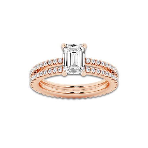 2.19 ctw Emerald Lab-Grown Diamond Double Row Diamond Engagement Ring in 14K Rose Gold for Women | Colorless E, VS1 Clarity, IGI Certified 1.50 ct Center Diamond