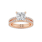 3.39 ctw Princess Lab-Grown Diamond Double Row Diamond Engagement Ring in 14K Rose Gold for Women | Colorless D, VVS1 Clarity, IGI Certified 2.50 ct Center Diamond