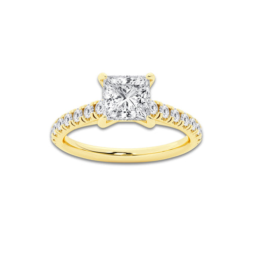 1.39 ctw Princess Lab-Grown Diamond Pave Engagement Ring in 14K Yellow Gold for Women | E Color, VS1 Clarity, IGI Certified 1.00 ct Center Diamond
