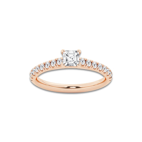 0.89 ctw Asscher Lab-Grown Diamond Pave Engagement Ring in 14K Rose Gold for Women | E Color, VS1 Clarity, IGI Certified 0.50 ct Center Diamond