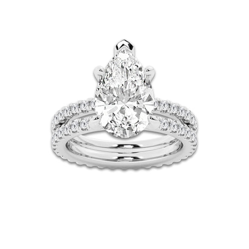 5.22 ctw Pear Lab-Grown Diamond Double Row Diamond Engagement Ring in 14K White Gold for Women | Colorless E, VS1 Clarity, IGI Certified 4.00 ct Center Diamond