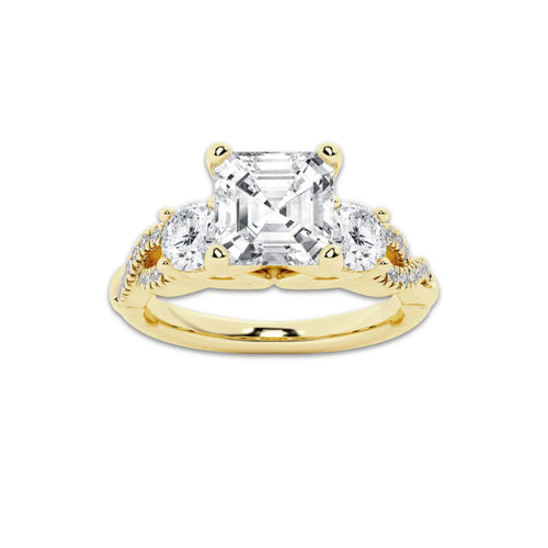 2.62 ctw Asscher Lab-Grown Diamond Side Stone Engagement Ring in 14K Yellow Gold for Women | Colorless D, VVS1 Clarity, IGI Certified 2.00 ct Center Diamond