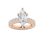 4.00 ctw Marquise Lab-Grown Diamond Split-Prong Set Side Stone Engagement Ring in 14K Rose Gold for Women | Colorless D, VVS1 Clarity, IGI Certified 3.00 ct Center Diamond
