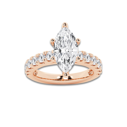 4.00 ctw Marquise Lab-Grown Diamond Split-Prong Set Side Stone Engagement Ring in 14K Rose Gold for Women | Colorless D, VVS1 Clarity, IGI Certified 3.00 ct Center Diamond