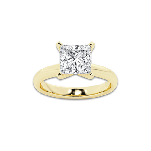 2.50 ctw Princess Lab-Grown Diamond Minimalist Engagement Ring in 14K Yellow Gold for Women | E Color, VS1 Clarity, IGI Certified