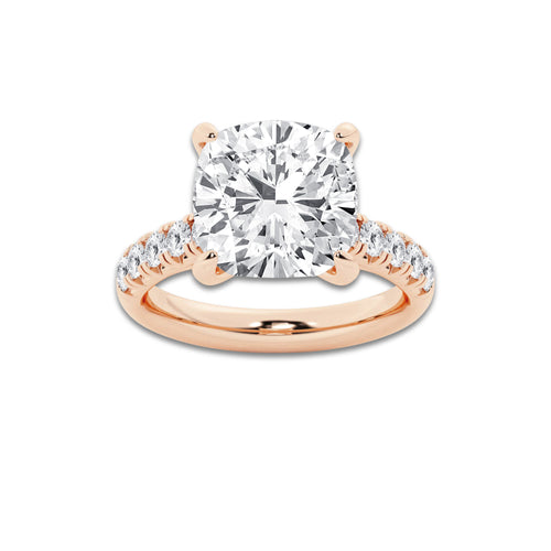 7.55 ctw Cushion Lab-Grown Diamond Pave Engagement Ring in 14K Rose Gold for Women | D Color, VVS1 Clarity, IGI Certified 7.00 ct Center Diamond