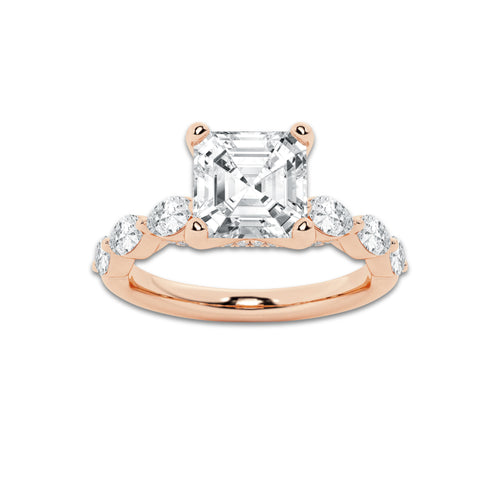 3.48 ctw Asscher Lab-Grown Diamond Marquise Side Stone Engagement Ring in 14K Rose Gold for Women | Colorless D, VVS1 Clarity, IGI Certified 3.00 ct Center Diamond