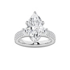 4.96 ctw Marquise Lab-Grown Diamond Three Stone Double Row Engagement Ring in Platinum for Women | E Color, VS1 Clarity, IGI Certified 4.00 ct Center Diamond