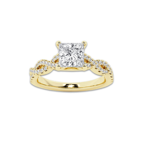 1.25 ctw Princess Lab-Grown Diamond Twisted Shank Engagement Ring in 14K Yellow Gold for Women | E Color, VS1 Clarity, IGI Certified 1.00 ct Center Diamond