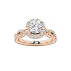 Audrey 1 1/8 ctw Cushion Lab Grown Diamond Double Twist Halo Engagement Ring 14K Rose Gold, E, VS1 | 3/4 ct Center
