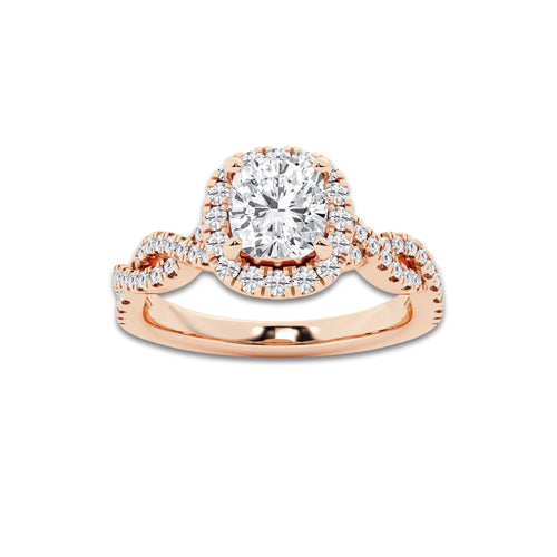 Audrey 1 1/8 ctw Cushion Lab Grown Diamond Double Twist Halo Engagement Ring 14K Rose Gold, E, VS1 | 3/4 ct Center