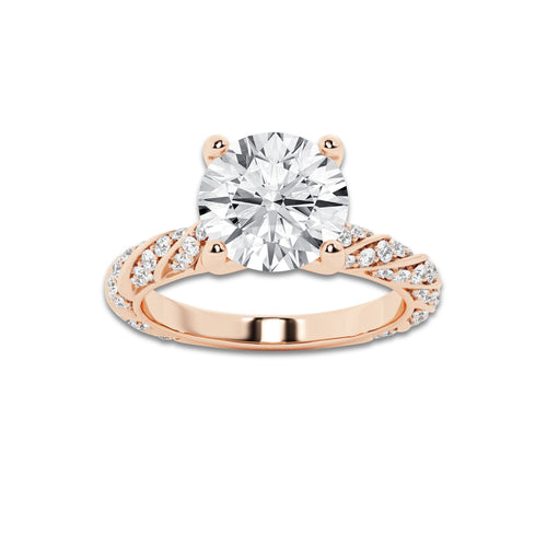 2.44 ctw Round Lab-Grown Diamond Twisted Band Engagement Ring in 14K Rose Gold for Women | Colorless E, VS1 Clarity, IGI Certified 2.00 ct Center Diamond