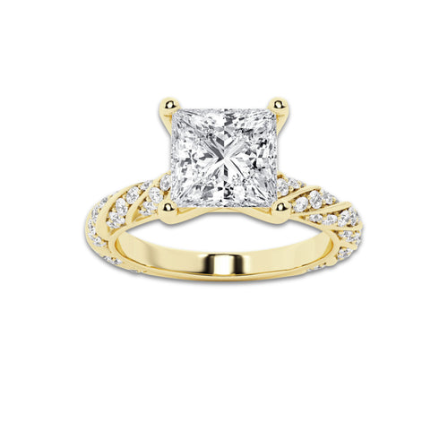 1.94 ctw Princess Lab-Grown Diamond Twisted Band Engagement Ring in 14K Yellow Gold for Women | Colorless E, VS1 Clarity, IGI Certified 1.50 ct Center Diamond